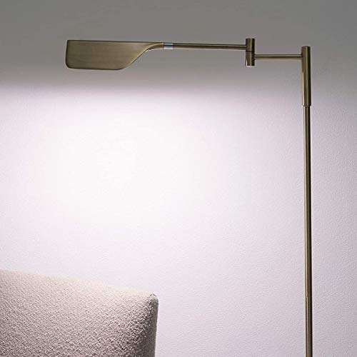 Brightech Leaf Pharmacy LED Reading Lamp, Dimmable Floor Lamp with Easy Rotation over Chair or Desk for Living Rooms & Offices, Adjustable Standing Tall Lamp, For Sewing & Crafts, Antique Brass (Gold)