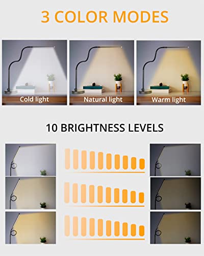 CIVHOM LED Desk Lamp, Swing Arm Architect Task Lamp with Long Flexible Gooseneck, 3 Color Modes, and USB Adapter, Dimmable Desk Light for Home/Office/Drafting/Reading/Piano