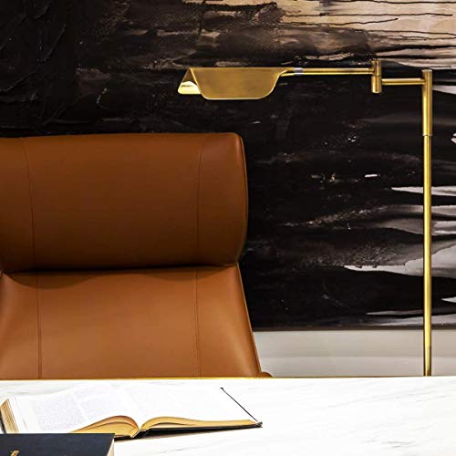 Brightech Leaf Pharmacy LED Reading Lamp, Dimmable Floor Lamp with Easy Rotation over Chair or Desk for Living Rooms & Offices, Adjustable Standing Tall Lamp, For Sewing & Crafts, Antique Brass (Gold)