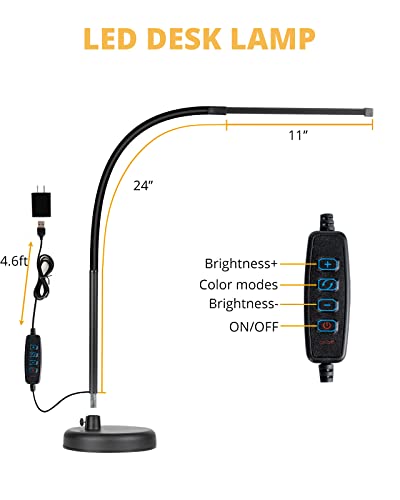 CIVHOM LED Desk Lamp, Swing Arm Architect Task Lamp with Long Flexible Gooseneck, 3 Color Modes, and USB Adapter, Dimmable Desk Light for Home/Office/Drafting/Reading/Piano