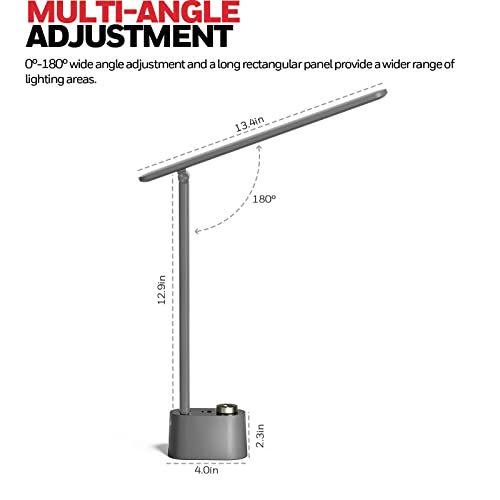 Honeywell HWT-H01 LED Desk Lamp Dimmable Table Lamp with USB A+C Dual Charging Port Eye-Caring Foldable Desk Light with 3 Color Modes for Home Office Bedroom Reading Study Work Sunturalux (Gray)
