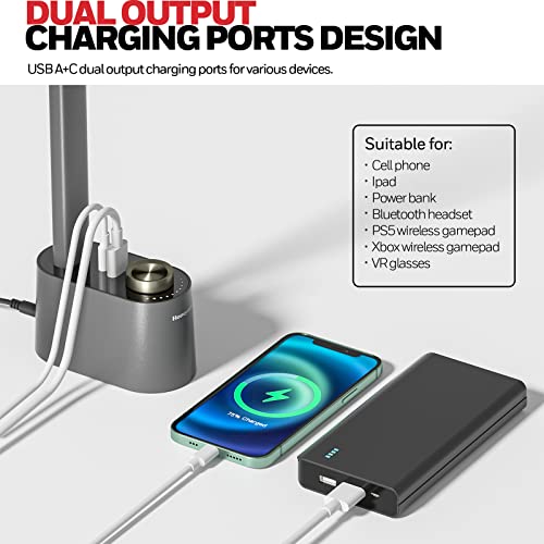 Honeywell HWT-H01 LED Desk Lamp Dimmable Table Lamp with USB A+C Dual Charging Port Eye-Caring Foldable Desk Light with 3 Color Modes for Home Office Bedroom Reading Study Work Sunturalux (Gray)