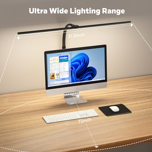 APMIEK LED Desk Lamp for Home Office, 24W Remote Control Computer Desk Light Bright Desktop Lamp Multi Lighting Modes Dimmable Clamp Desk Lighting for Work with Adjustable Gooseneck, Double Head,Black