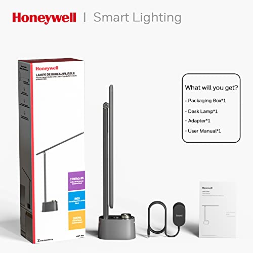 Honeywell HWT-H01 LED Desk Lamp Dimmable Table Lamp with USB A+C Dual Charging Port Eye-Caring Foldable Desk Light with 3 Color Modes for Home Office Bedroom Reading Study Work Sunturalux (Gray)