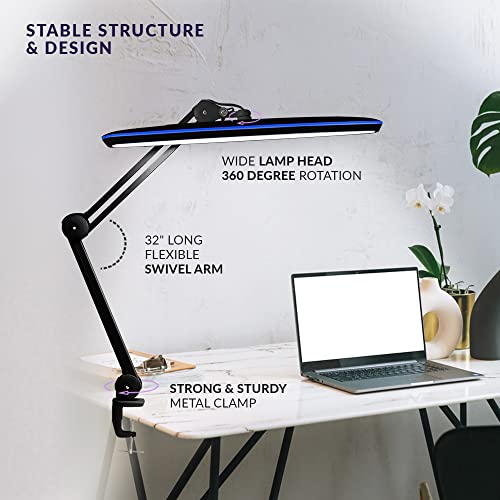 Neatfi XL LED Task Lamp with Clamp, 2,200 Lumens, 24W, 117 SMD LED, 23 Inches Ultra Wide, 4-Level Dimmable Brightness, Eye-Caring, Glare-Free, Adjustable Arm (Black)