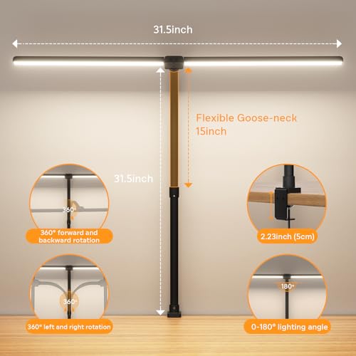 APMIEK LED Desk Lamp for Home Office, 24W Remote Control Computer Desk Light Bright Desktop Lamp Multi Lighting Modes Dimmable Clamp Desk Lighting for Work with Adjustable Gooseneck, Double Head,Black