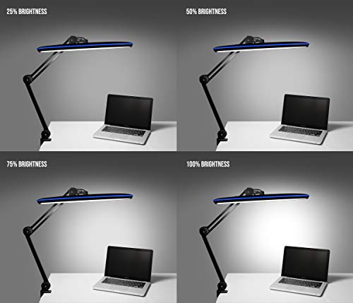 Neatfi XL LED Task Lamp with Clamp, 2,200 Lumens, 24W, 117 SMD LED, 23 Inches Ultra Wide, 4-Level Dimmable Brightness, Eye-Caring, Glare-Free, Adjustable Arm (Black)