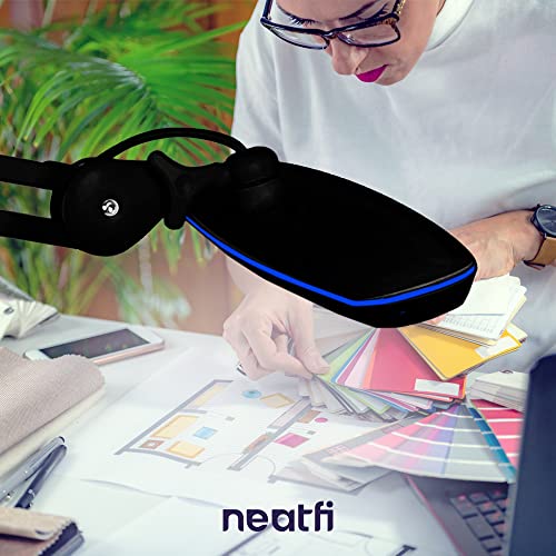 Neatfi XL LED Task Lamp with Clamp, 2,200 Lumens, 24W, 117 SMD LED, 23 Inches Ultra Wide, 4-Level Dimmable Brightness, Eye-Caring, Glare-Free, Adjustable Arm (Black)