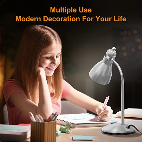 LEPOWER Metal Desk Lamp, Adjustable Goose Neck Table Lamp, Eye-Caring Study Desk Lamps for Bedroom, Study Room and Office (Silver)