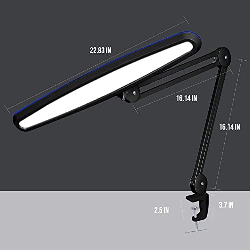Neatfi XL LED Task Lamp with Clamp, 2,200 Lumens, 24W, 117 SMD LED, 23 Inches Ultra Wide, 4-Level Dimmable Brightness, Eye-Caring, Glare-Free, Adjustable Arm (Black)