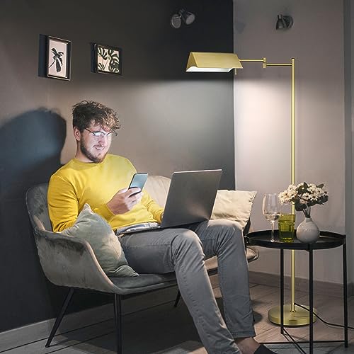 Mlambert Reading Floor Lamp,LED Pharmacy Lamp with Swing Arm,Swivel Head Adjustable Standing Lamp,E26 Base,Corner Lamp for Livingroom,Sewing(Brass)
