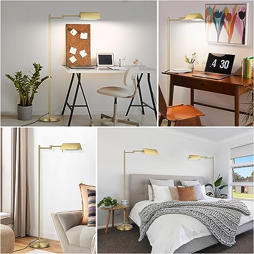 Mlambert Reading Floor Lamp,LED Pharmacy Lamp with Swing Arm,Swivel Head Adjustable Standing Lamp,E26 Base,Corner Lamp for Livingroom,Sewing(Brass)