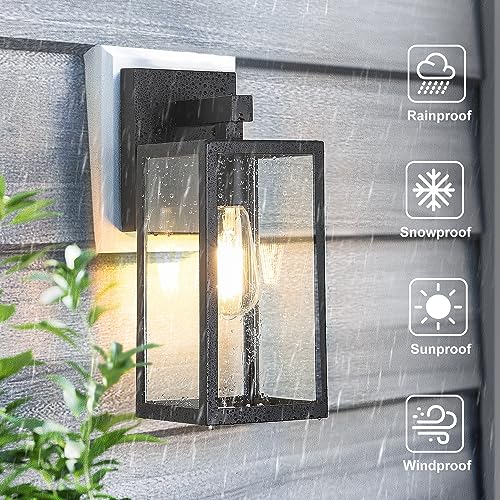 MAXvolador Outdoor Wall Lantern, Exterior Waterproof Wall Sconce Light Fixture, Black Anti-Rust Wall Mount Light with Clear Glass, E26 Base Wall Lamp