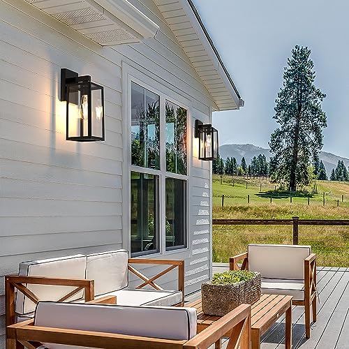 MAXvolador Outdoor Wall Lantern, Exterior Waterproof Wall Sconce Light Fixture, Black Anti-Rust Wall Mount Light with Clear Glass, E26 Base Wall Lamp