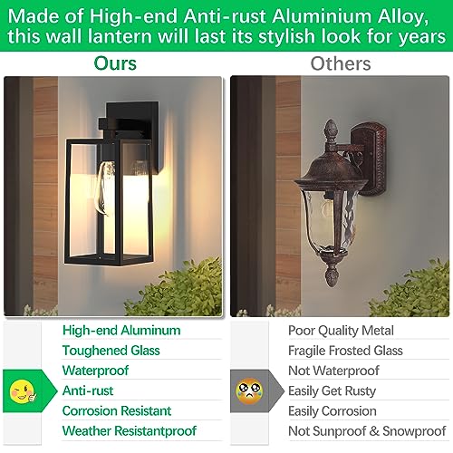 MAXvolador Outdoor Wall Lantern, Exterior Waterproof Wall Sconce Light Fixture, Black Anti-Rust Wall Mount Light with Clear Glass, E26 Base Wall Lamp