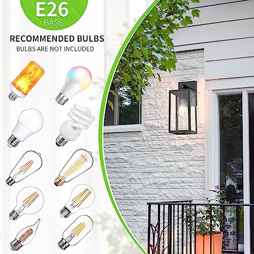 MAXvolador Outdoor Wall Sconce, Exterior Waterproof Wall Lantern Light Fixtures, Black Porch Lights with Toughened Glass, Anti-Rust Wall lamp, 2 Pack