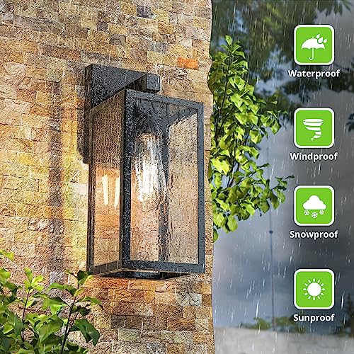 MAXvolador Outdoor Wall Sconce, Exterior Waterproof Wall Lantern Light Fixtures, Black Porch Lights with Toughened Glass, Anti-Rust Wall lamp, 2 Pack