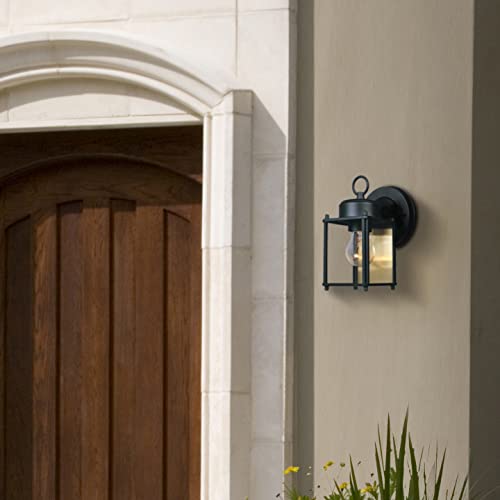Designers Fountain Outdoor Wall Mount Lantern Sconce, Black Finish, Weather Resistant, Clear Glass, Porch Light, Exterior Lighting Fixture, Outdoor Lights for House, Patio, Garage, 1161-BK