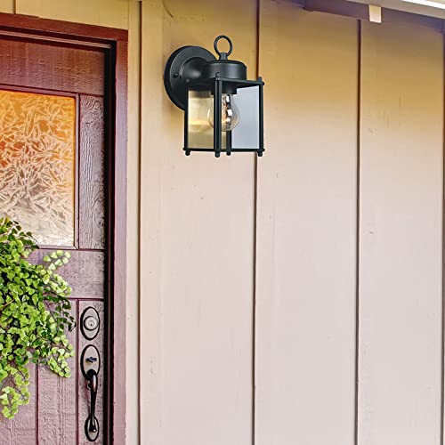 Designers Fountain Outdoor Wall Mount Lantern Sconce, Black Finish, Weather Resistant, Clear Glass, Porch Light, Exterior Lighting Fixture, Outdoor Lights for House, Patio, Garage, 1161-BK