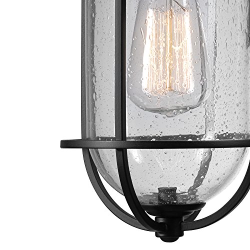 Globe Electric 44094 1-Light Outdoor Wall Sconce, Black, Seeded Glass Shade, Light Fixture, Outside Lights for House, Kitchen, Exterior Lighting, Indoor, Home Essentials, Modern