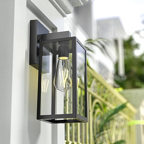 MAXvolador Outdoor Wall Sconce, Exterior Waterproof Wall Lantern Light Fixtures, Black Porch Lights with Toughened Glass, Anti-Rust Wall lamp, 2 Pack