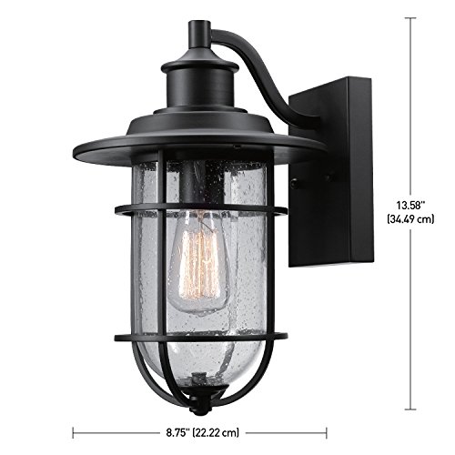 Globe Electric 44094 1-Light Outdoor Wall Sconce, Black, Seeded Glass Shade, Light Fixture, Outside Lights for House, Kitchen, Exterior Lighting, Indoor, Home Essentials, Modern