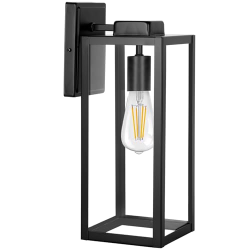 Large Size Outdoor Wall Lights,16 Inch Outdoor Wall Lantern, Waterproof Exterior Wall Sconce, Anti-Rust Wall Mounted Lighting with Glass Shade, Matte Black Lamp with E26 Socket for Porch, Front Door