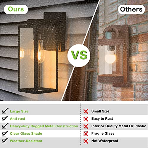Large Size Outdoor Wall Lights,16 Inch Outdoor Wall Lantern, Waterproof Exterior Wall Sconce, Anti-Rust Wall Mounted Lighting with Glass Shade, Matte Black Lamp with E26 Socket for Porch, Front Door