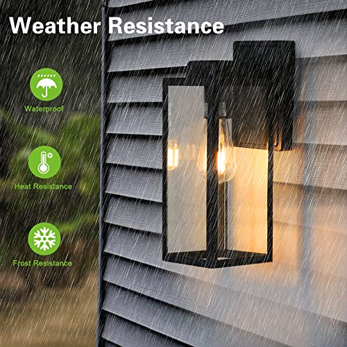 Large Size Outdoor Wall Lights,16 Inch Outdoor Wall Lantern, Waterproof Exterior Wall Sconce, Anti-Rust Wall Mounted Lighting with Glass Shade, Matte Black Lamp with E26 Socket for Porch, Front Door
