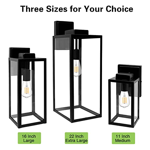 Large Size Outdoor Wall Lights,16 Inch Outdoor Wall Lantern, Waterproof Exterior Wall Sconce, Anti-Rust Wall Mounted Lighting with Glass Shade, Matte Black Lamp with E26 Socket for Porch, Front Door