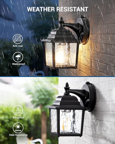DEWENWILS 2 Pack Dusk to Dawn Outdoor Wall Light Fixture, Wall Lantern Porch Light with Glass Shade, Waterproof Outdoor Wall Sconce Lamp for Garage, Backyard (Classic)