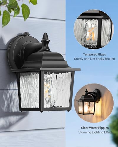 DEWENWILS 2 Pack Dusk to Dawn Outdoor Wall Light Fixture, Wall Lantern Porch Light with Glass Shade, Waterproof Outdoor Wall Sconce Lamp for Garage, Backyard (Classic)