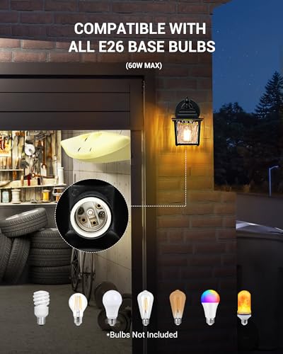 DEWENWILS 2 Pack Dusk to Dawn Outdoor Wall Light Fixture, Wall Lantern Porch Light with Glass Shade, Waterproof Outdoor Wall Sconce Lamp for Garage, Backyard (Classic)