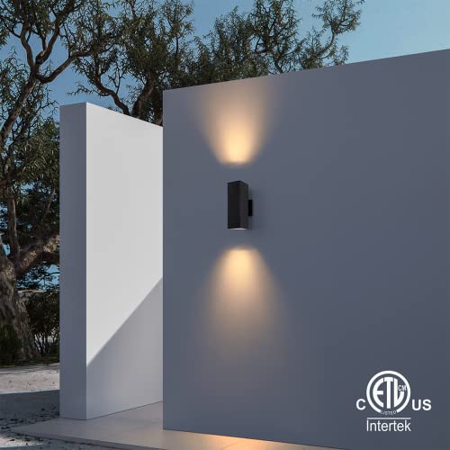 mirrea Modern Outdoor Porch Light Patio Light in 2 Lights with Aluminum Rectangular Tube and Tempered Glass Cover Waterproof Wall Sconce 2 Pack (Matte Black)