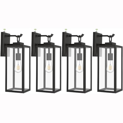 WEIZE Large Size Dusk to Dawn Outdoor Wall Lanterns, 18 Inch Outdoor Wall Light Fixtures, Matte Black Porch Lights, Exterior Wall Lighting, Anti-Rust Architectural Outdoor Sconces, ETL Listed, 4 Pack