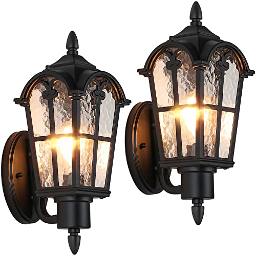 Sucolite Outdoor Wall Light Fixtures Wall Mounted, Exterior Waterproof Porch Lights Wall Lanterns, Outside Wall Sconces with Water Ripple Glass for House Front Door Garage, Retro Vintage Style, 2 Pack
