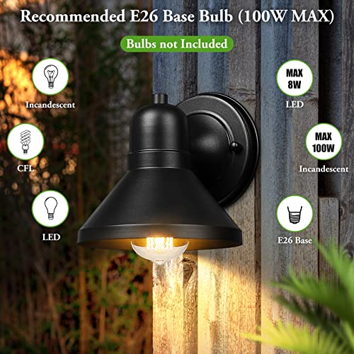 Brightever Outdoor Wall Lantern, 2-Pack Exterior Wall Light Fixtures, Waterproof Anti-Rust Black Wall Mount Lighting, Small E26 Socket Outside Lights for House, Front Porch, Playhouse, Garage