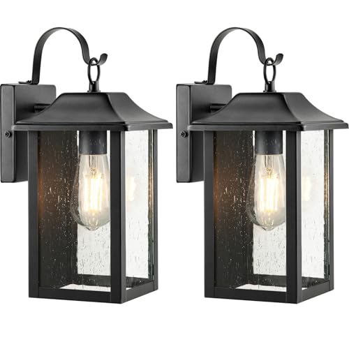 Brightever 2-Pack Outdoor Wall Lights, Exterior Wall Light Fixtures with Seeded Glass&E26 Socket, Anti-Rust Outdoor Lamps for Patio, Waterproof Wall-Mounted Lighting for Front Door(Bulb Not Included)