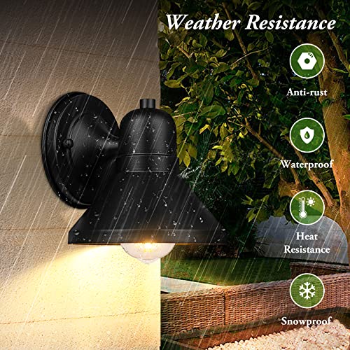 Brightever Outdoor Wall Lantern, 2-Pack Exterior Wall Light Fixtures, Waterproof Anti-Rust Black Wall Mount Lighting, Small E26 Socket Outside Lights for House, Front Porch, Playhouse, Garage