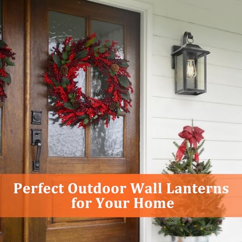 Brightever 2-Pack Outdoor Wall Lights, Exterior Wall Light Fixtures with Seeded Glass&E26 Socket, Anti-Rust Outdoor Lamps for Patio, Waterproof Wall-Mounted Lighting for Front Door(Bulb Not Included)