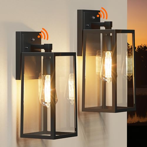 PARTPHONER Dusk to Dawn Outdoor Light Fixtures Wall Mount, Sensor Porch Lights, Anti-Rust Exterior Wall Sconce Lighting Lamp, Waterproof Wall Lantern for Doorway, Garage, 2-Pack