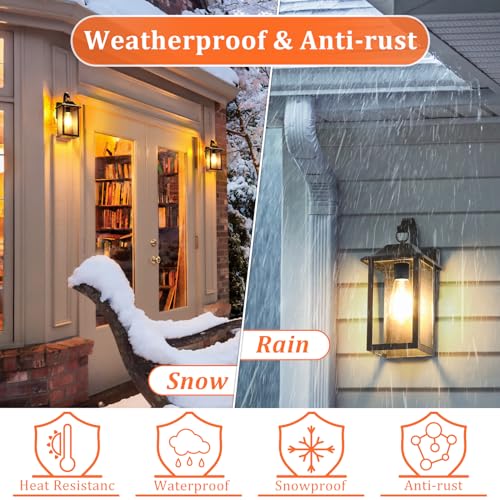 Brightever 2-Pack Outdoor Wall Lights, Exterior Wall Light Fixtures with Seeded Glass&E26 Socket, Anti-Rust Outdoor Lamps for Patio, Waterproof Wall-Mounted Lighting for Front Door(Bulb Not Included)