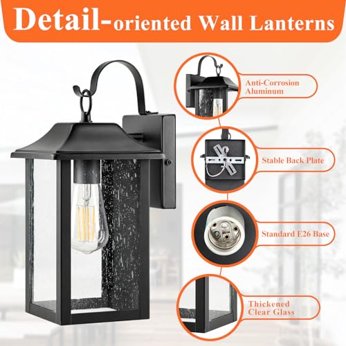 Brightever 2-Pack Outdoor Wall Lights, Exterior Wall Light Fixtures with Seeded Glass&E26 Socket, Anti-Rust Outdoor Lamps for Patio, Waterproof Wall-Mounted Lighting for Front Door(Bulb Not Included)