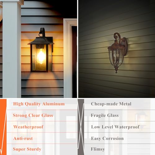 Brightever 2-Pack Outdoor Wall Lights, Exterior Wall Light Fixtures with Seeded Glass&E26 Socket, Anti-Rust Outdoor Lamps for Patio, Waterproof Wall-Mounted Lighting for Front Door(Bulb Not Included)
