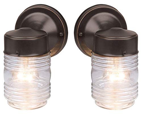Design House 587311 Jelly Jar Classic 1-Light 2-Pack Indoor/Outdoor Wall Light with Clear Ribbed Glass for Entryway Porch Patio, Oil Rubbed Bronze