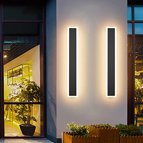 Aipsun 2 Pack Outdoor LED Wall Light,23.6 inch LED Modern Porch & Patio Wall Sconce Black Exterior Lights Wall Light for Living Room,Garage,Bathroom(Warm Light 3000K)