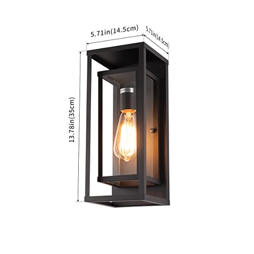 mirrea 14" Classic Outdoor Wall Sconce 1 Light in Matte Black Rectangular Metal Frame and Clear Glass Shade Waterproof Porch Light Patio Light Pack of 2