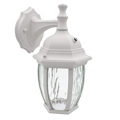 Maxxima LED Outdoor Wall Light - Features Clear Water Glass, 3000K Warm White, 580 Lumens, Dusk to Dawn Photocell Light Sensor, Patio or Porch Sconce Fixture, Ideal for Exterior Decor Lighting - White