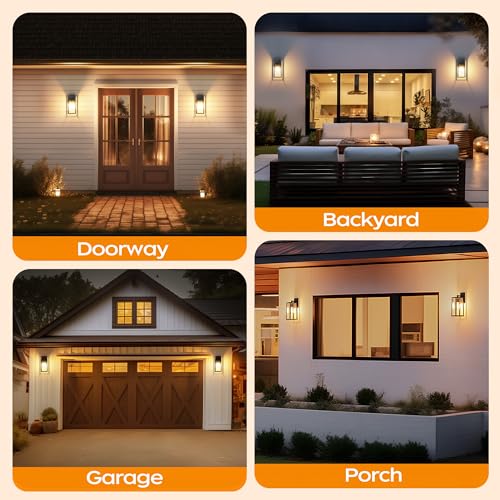 PARTPHONER Dusk to Dawn Outdoor Light Fixtures Wall Mount, Sensor Porch Lights, Anti-Rust Exterior Wall Sconce Lighting Lamp, Waterproof Wall Lantern for Doorway, Garage, 2-Pack