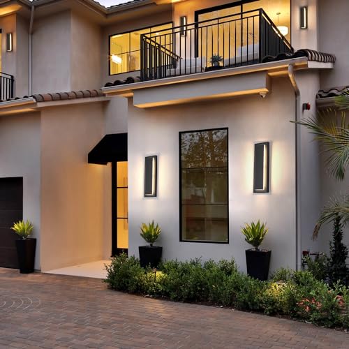 tewei 2 Pack Modern LED Outdoor Wall Lights, Black Exterior Wall Sconce & Indoor Wall Sconce Lighting Fixtures, 15.7'' Large Front Door Lights for Entrance, Hallway, 360° Beam Angle, Warm White 3000K